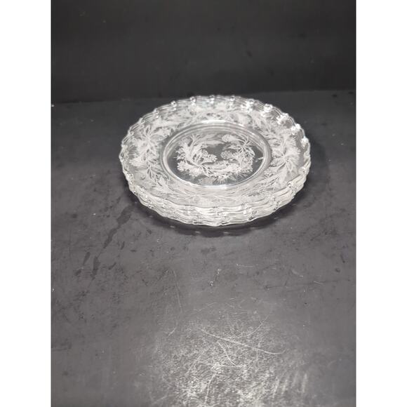 Fostoria Heather Etched Salad Plates Set, Clear 7" Plates, 5-Piece Set, Floral - Picture 5 of 6
